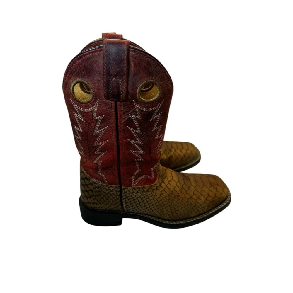 Smoky Mountain Youth 2 Brown Viper Snakeskin Red Square Toe Cowboy Western Boots